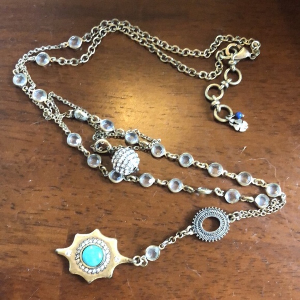 LUCKY BRAND DOUBLE Y CHAIN ANTIQUE GOLD FINISH CHARMED NECKLACE